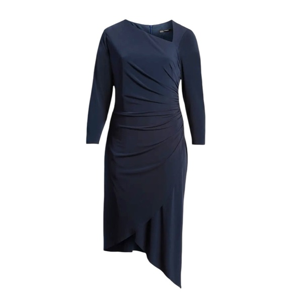 Maggy London-NWT 22W Long Sleeve Asymmetric Hem Dress Midnight Blue. New w/tags! - Picture 9 of 15